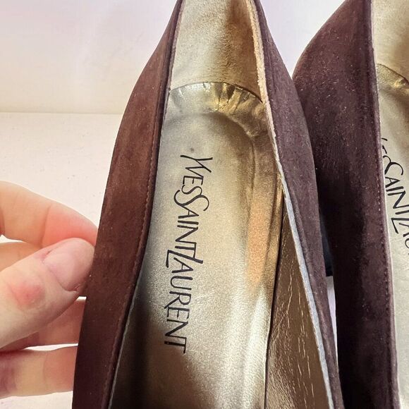 Yves Saint Laurent Brown Suede Block Heel Pumps - Picture 8 of 8